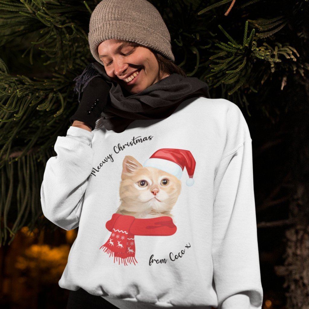 Meowy Christmas Custom Pet Sweatshirt - Paw & Glory - Dog Portraits - Pet Portraits