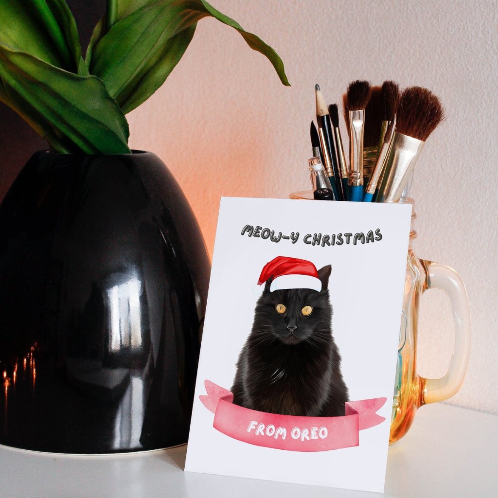 Pet Portraits | Meowy Christmas Minimalist Cat Greetings Cards | Paw & Glory