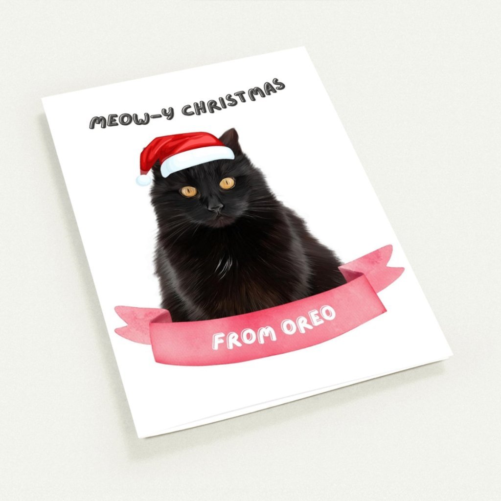 Meowy Christmas Minimalist Cat Greetings Cards - Paw & Glory - Dog Portraits - Pet Portraits