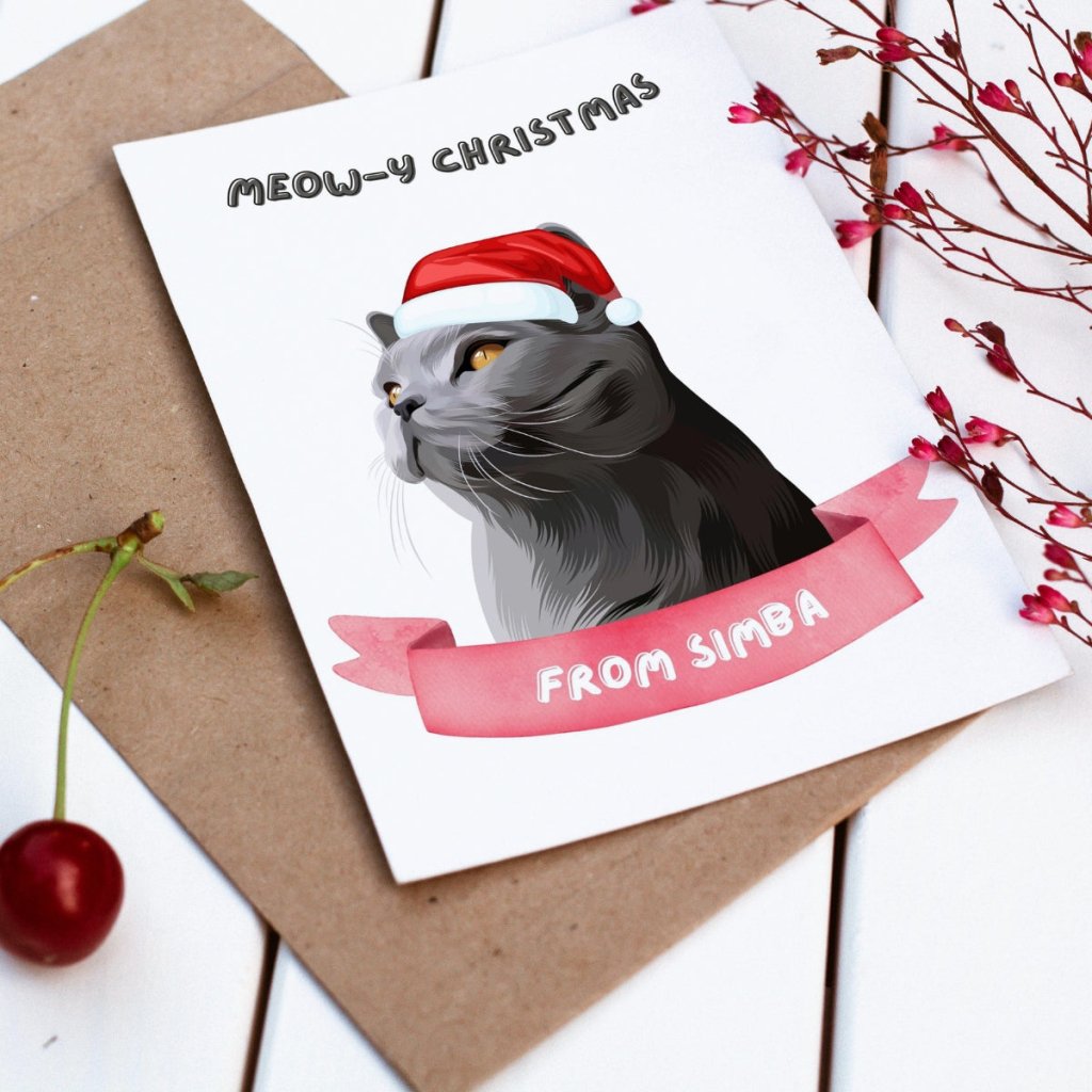 Pet Portraits | Meowy Christmas Modern Cat Greetings Cards | Paw & Glory