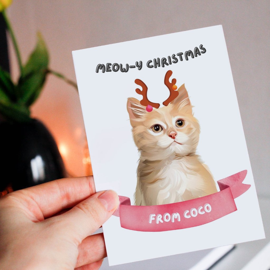 Pet Portraits | Meowy Christmas Modern Cat Greetings Cards | Paw & Glory