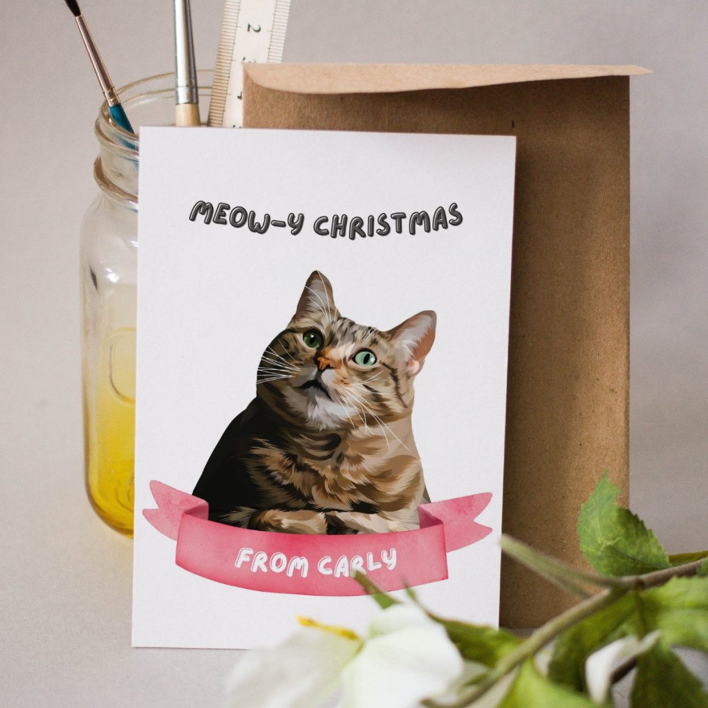 Pet Portraits | Meowy Christmas Modern Cat Greetings Cards | Paw & Glory