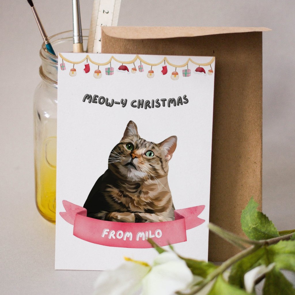 Pet Portraits | Meowy Christmas Modern Greetings Cards | Paw & Glory