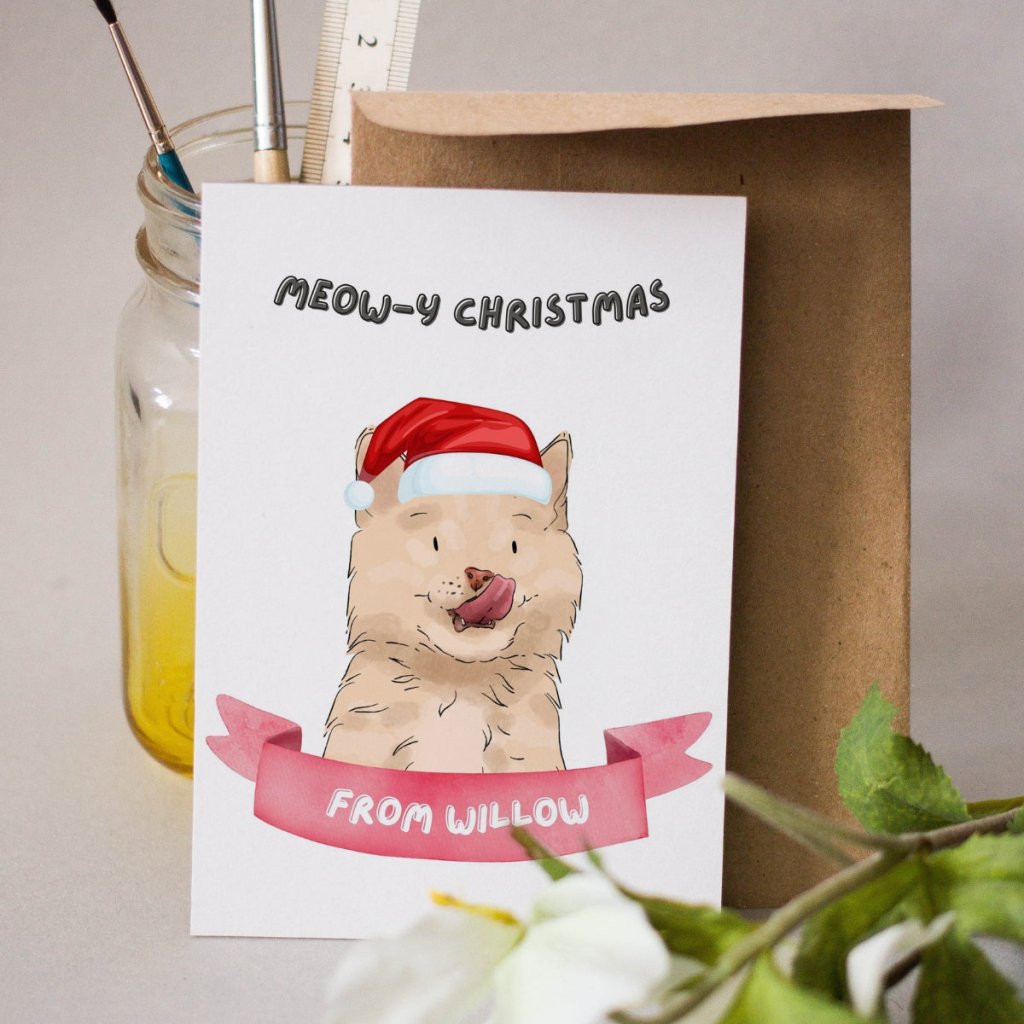 Pet Portraits | Meowy Christmas Watercolour Cat Greetings Cards | Paw & Glory