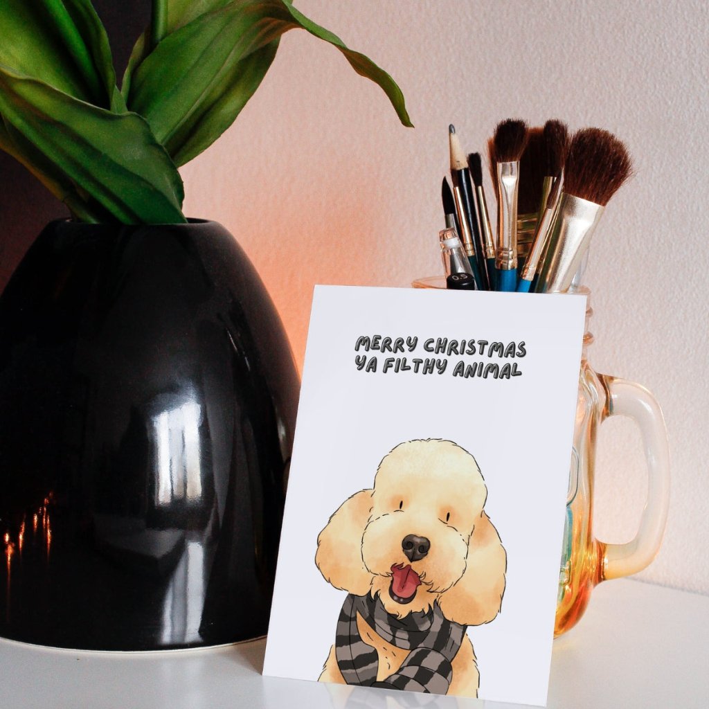 Pet Portraits | Merry Christmas Ya Filthy Animal Watercolour Greetings Cards | Paw & Glory