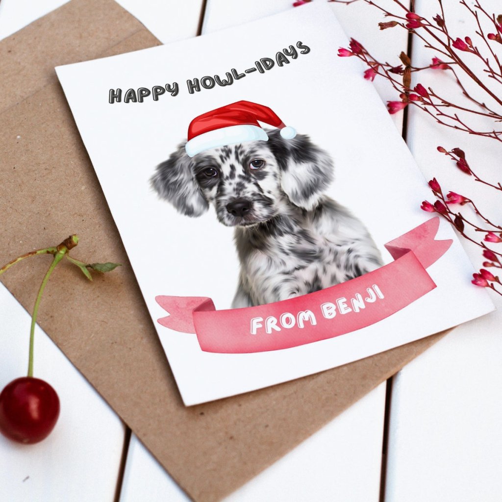 Pet Portraits | Minimalist Happy Howlidays Christmas Cards | Paw & Glory