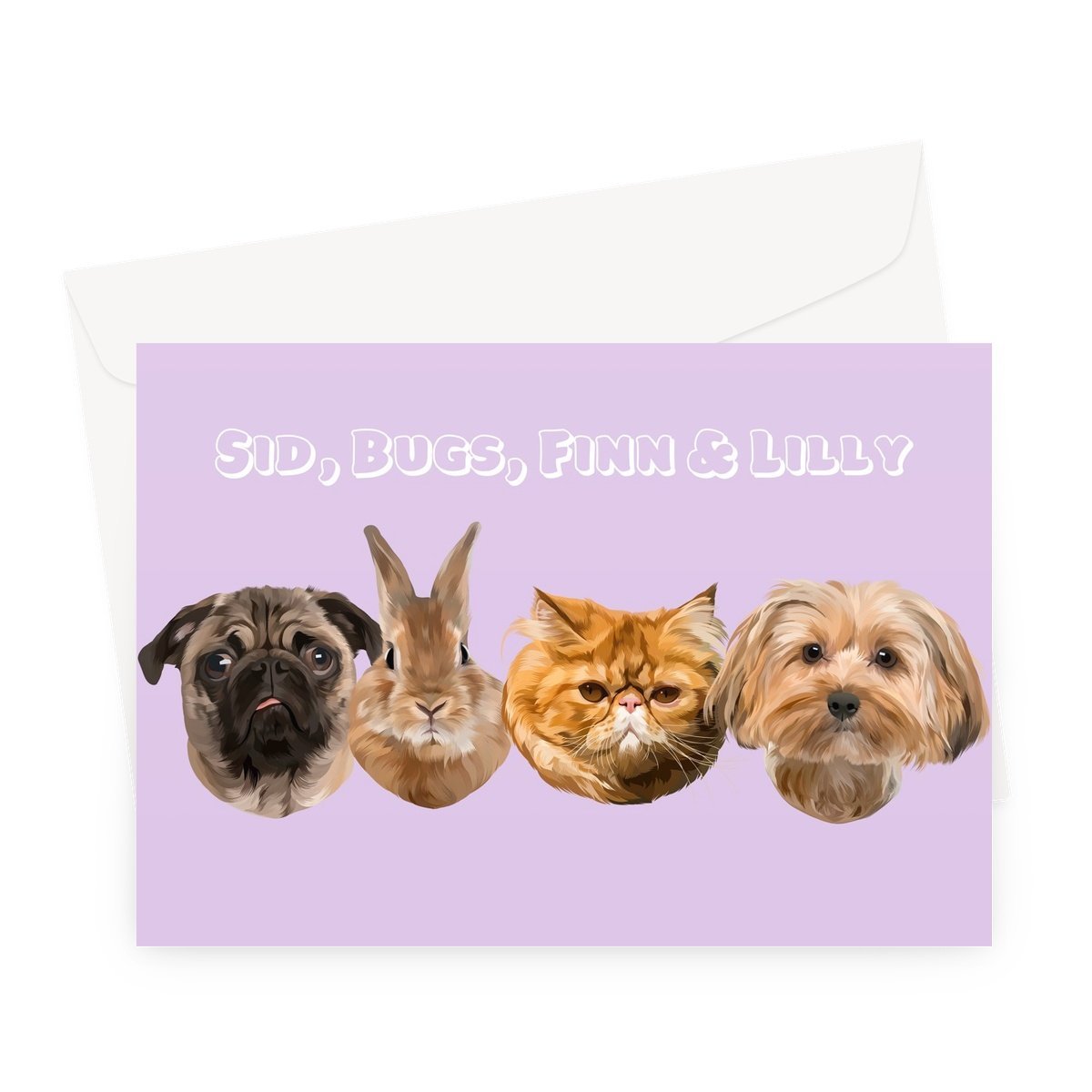 Pet Portraits | Modern: Custom 4 Pet Greeting Card | Paw & Glory