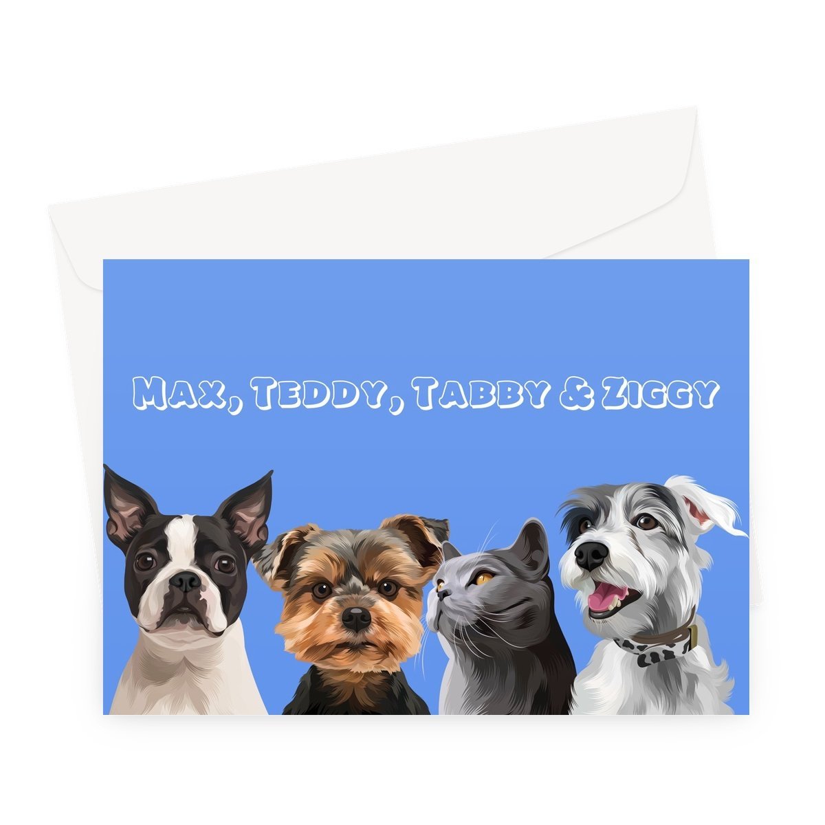 Pet Portraits | Modern: Custom 4 Pet (Hald Body) Greeting Card | Paw & Glory