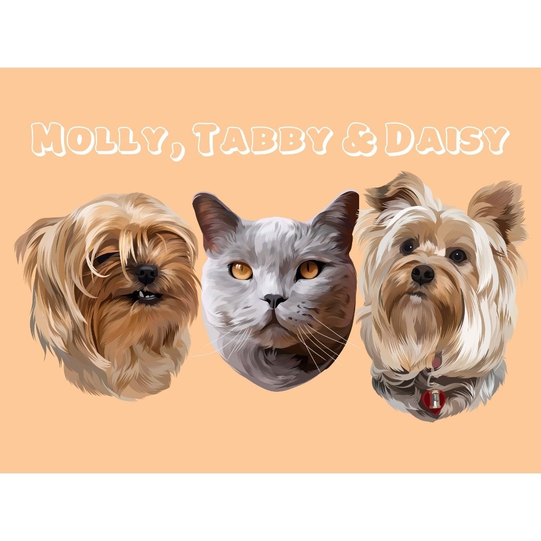 Modern: Custom Digital Download Three Pet Portrait - Paw & Glory - Dog Portraits - Pet Portraits