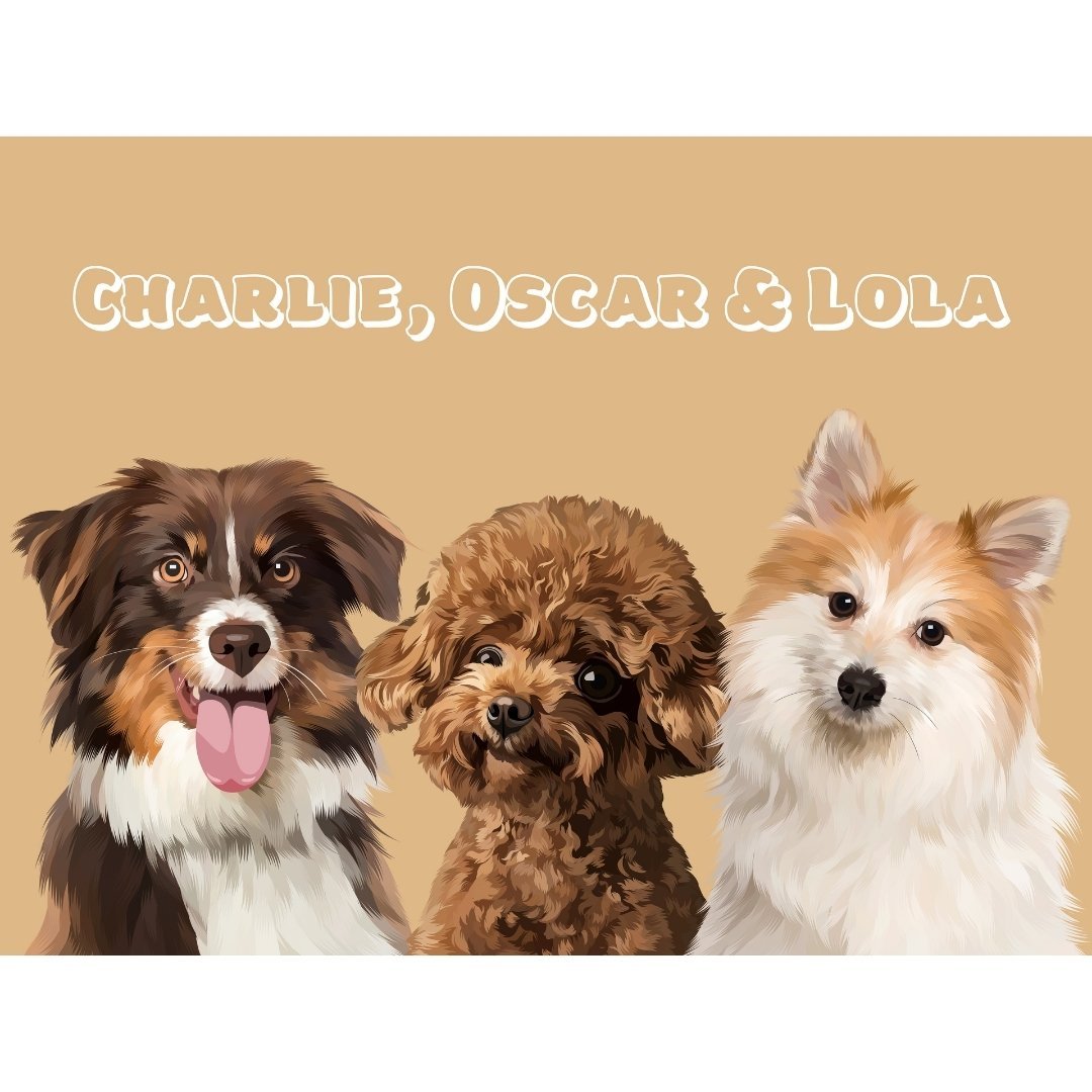 Pet Portraits | Modern: Custom Digital Download Three Pet Portrait (Half Body) | Paw & Glory