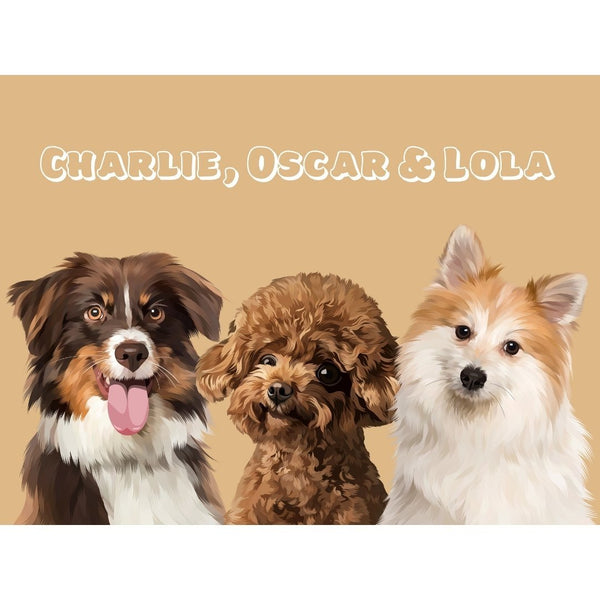 Modern: Custom Digital Download Three Pet Portrait (Half Body) - Paw & Glory - Dog Portraits - Pet Portraits