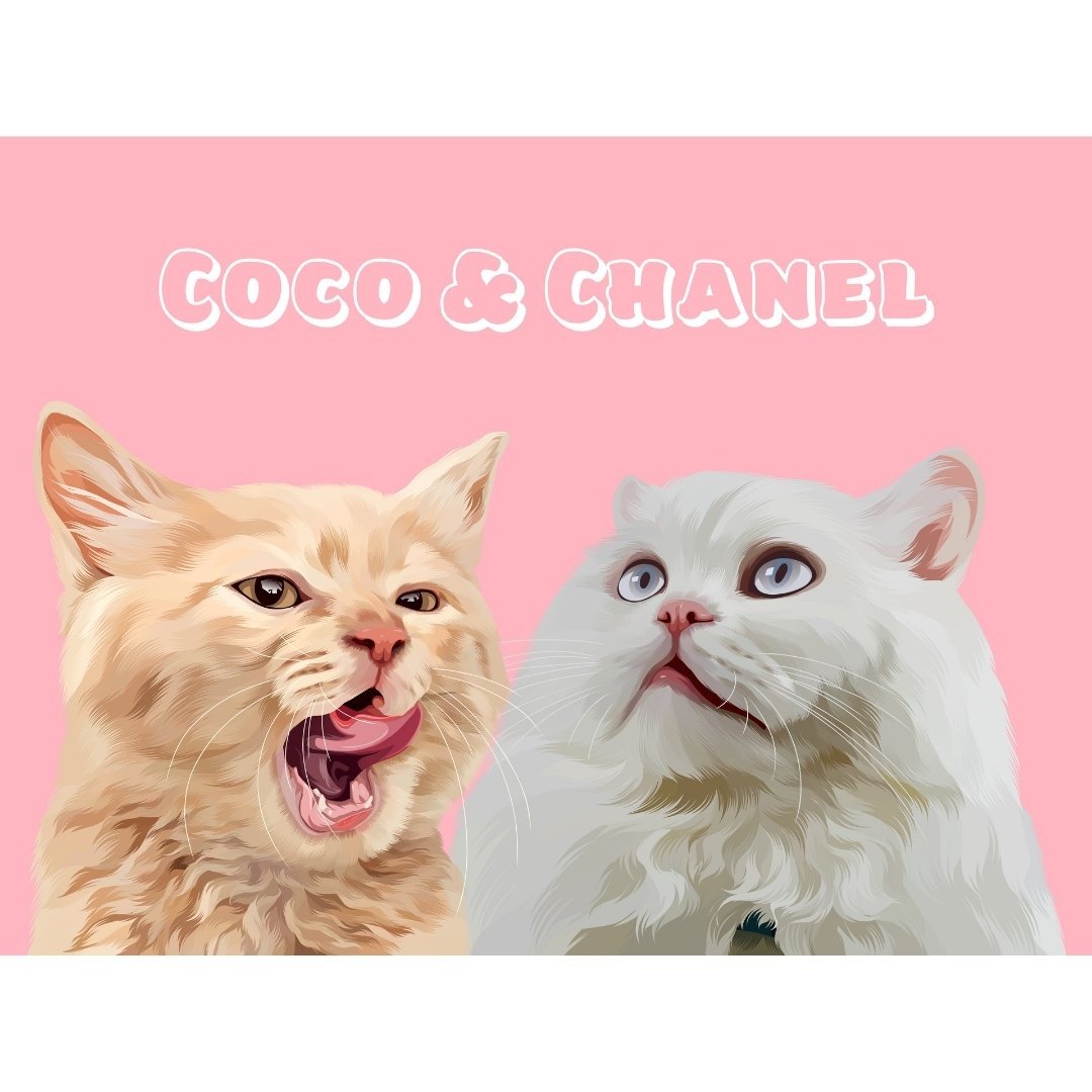 Modern: Custom Digital Download Two Pet Portrait (Half Body) - Paw & Glory - Dog Portraits - Pet Portraits