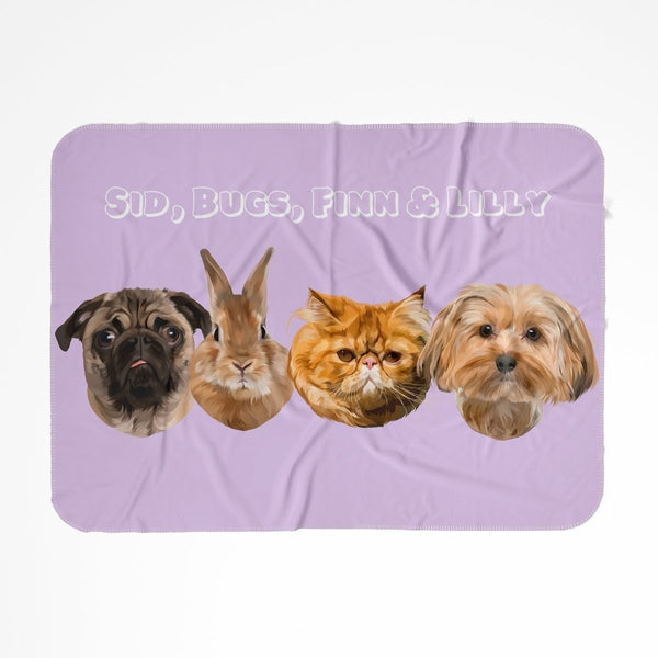 Modern: Custom Four Pet Blanket - Paw & Glory - Dog Portraits - Pet Portraits