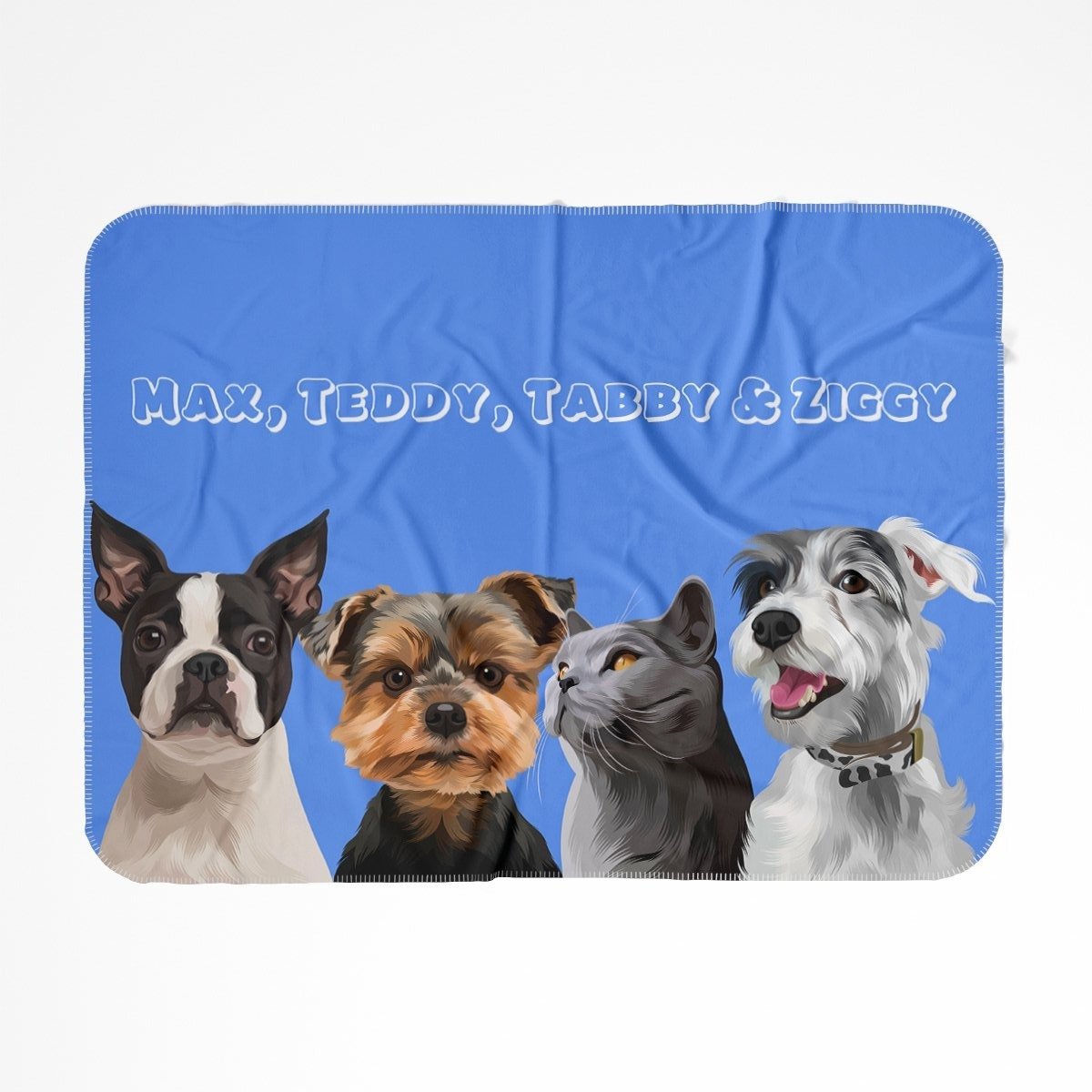 Pet Portraits | Modern: Custom Four Pet Blanket (Half Body) | Paw & Glory