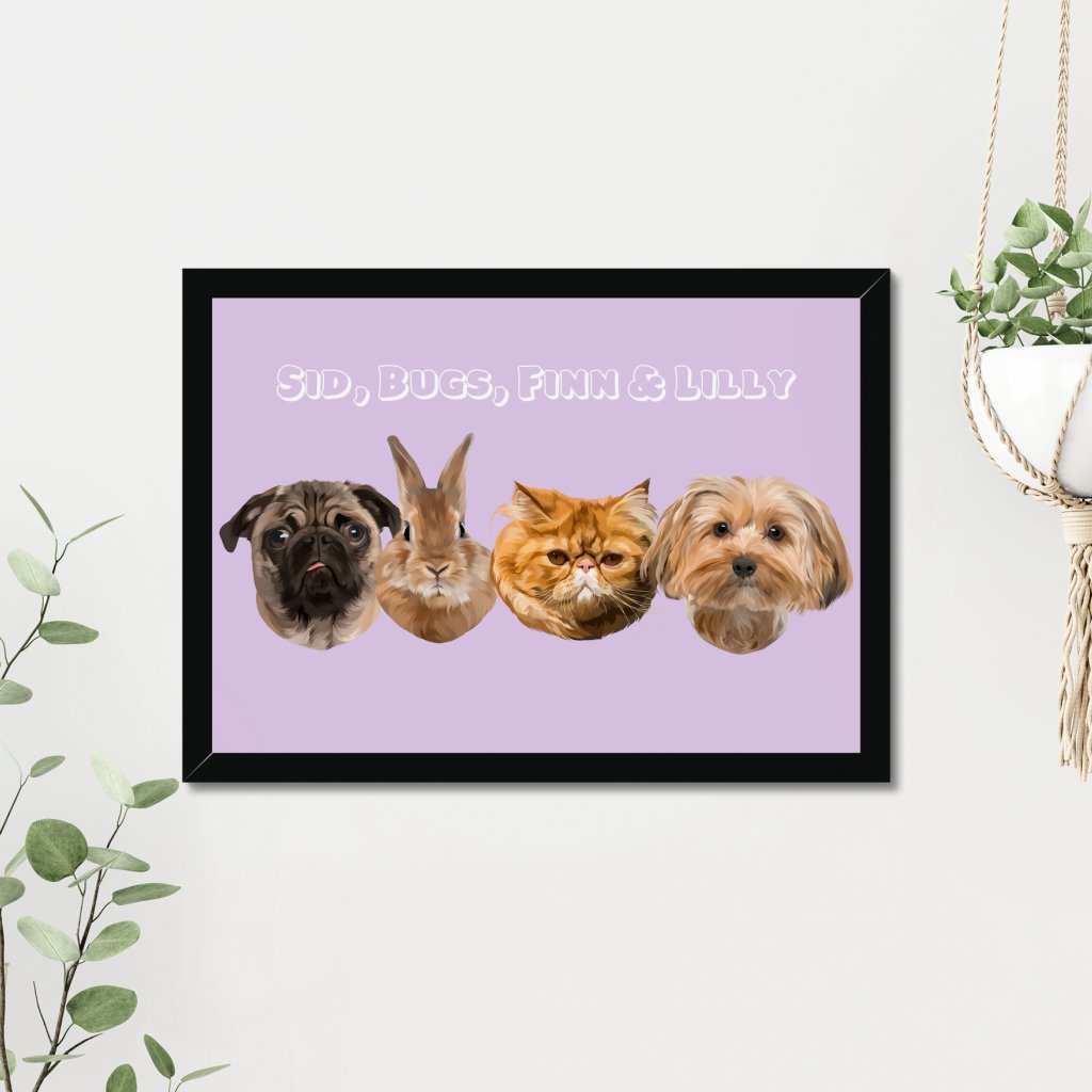 Pet Portraits | Modern: Custom Four Pet Portrait | Paw & Glory
