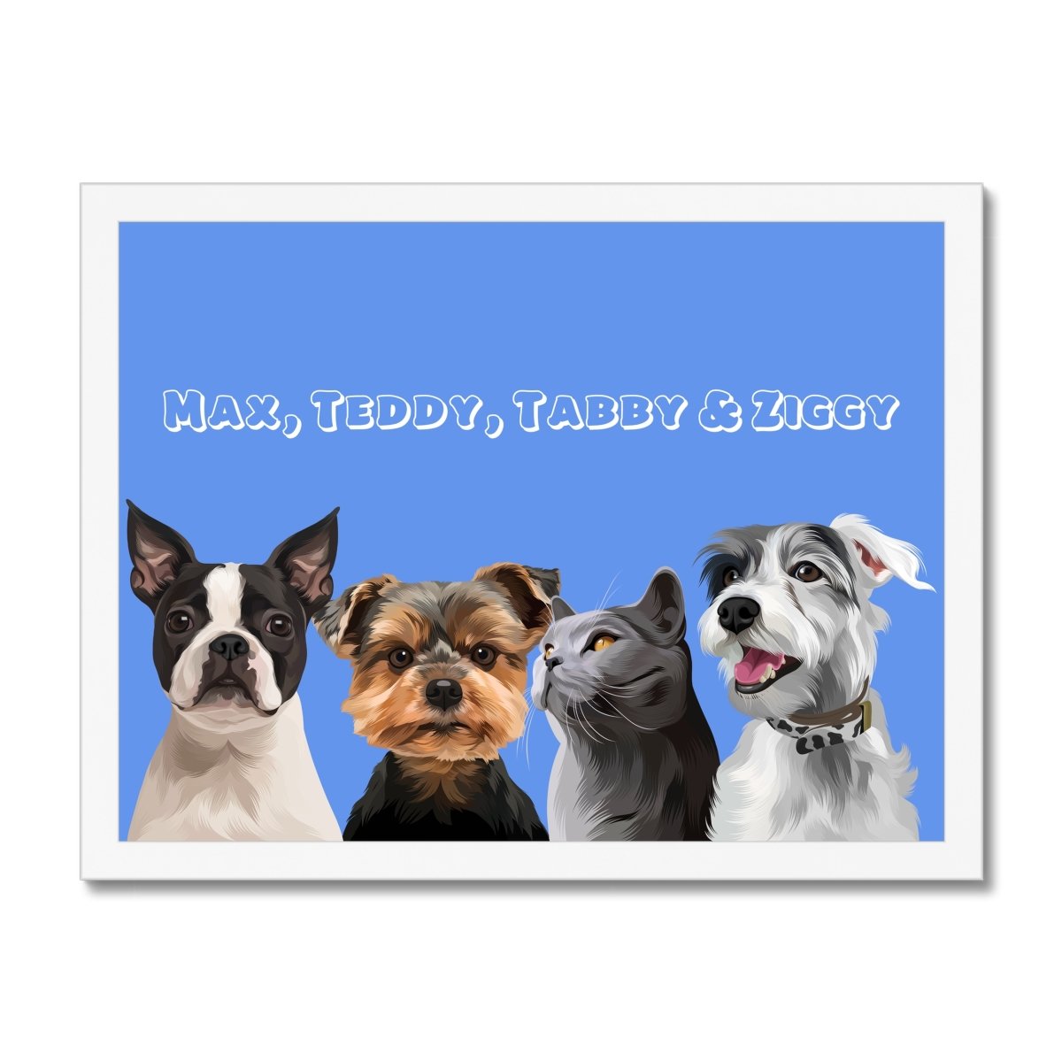 Pet Portraits | Modern: Custom Four Pet Portrait (Half Body) | Paw & Glory