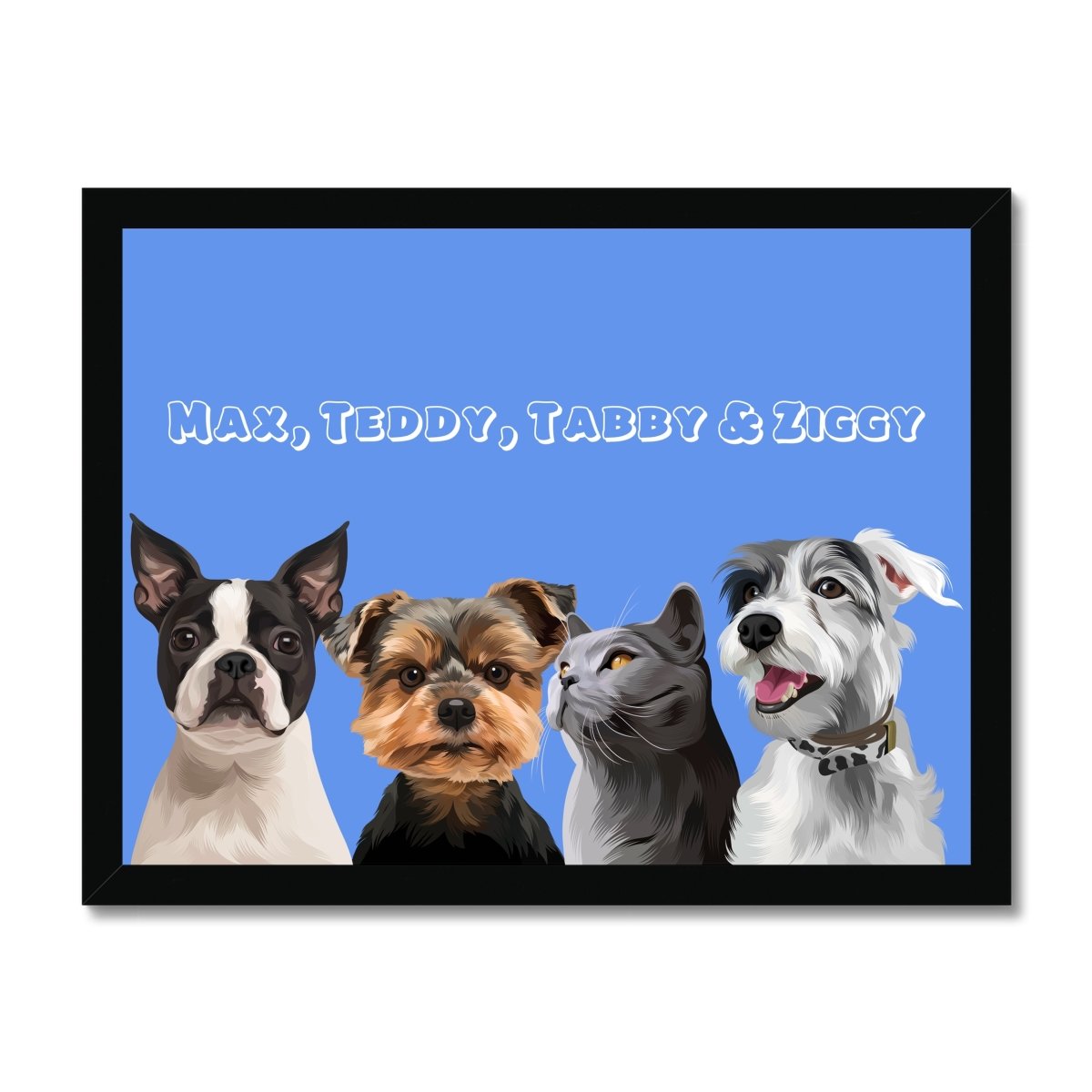 Pet Portraits | Modern: Custom Four Pet Portrait (Half Body) | Paw & Glory
