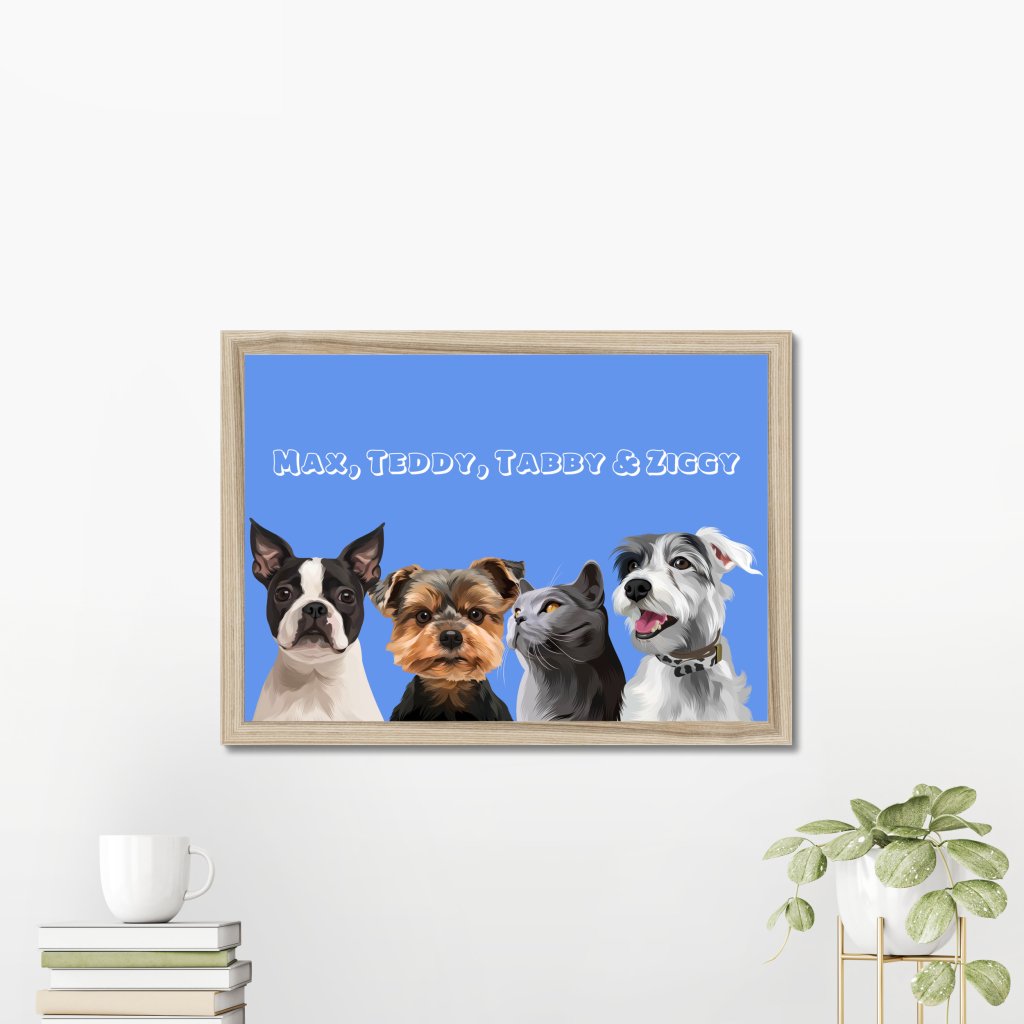 Pet Portraits | Modern: Custom Four Pet Portrait (Half Body) | Paw & Glory