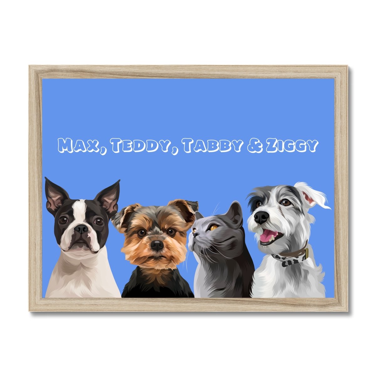 Pet Portraits | Modern: Custom Four Pet Portrait (Half Body) | Paw & Glory