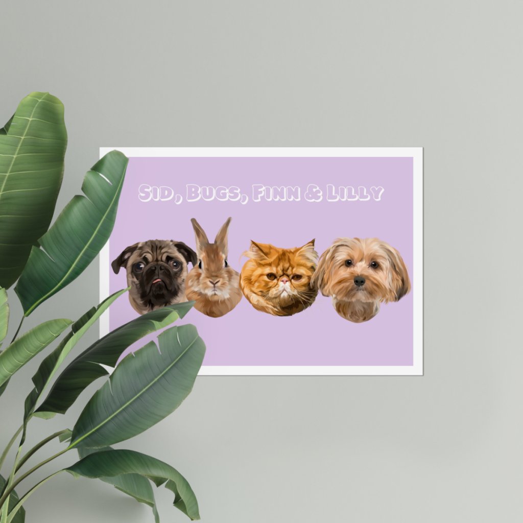 Pet Portraits | Modern: Custom Four Pet Poster | Paw & Glory