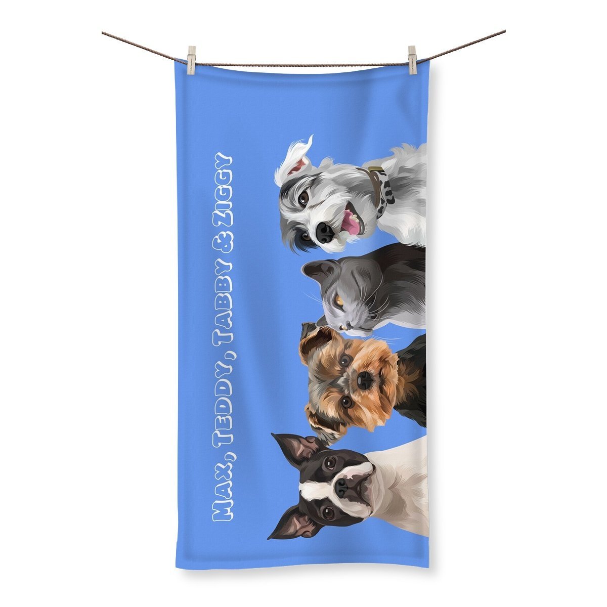 Pet Portraits | Modern: Custom Four Pet Towel (Half Body) | Paw & Glory