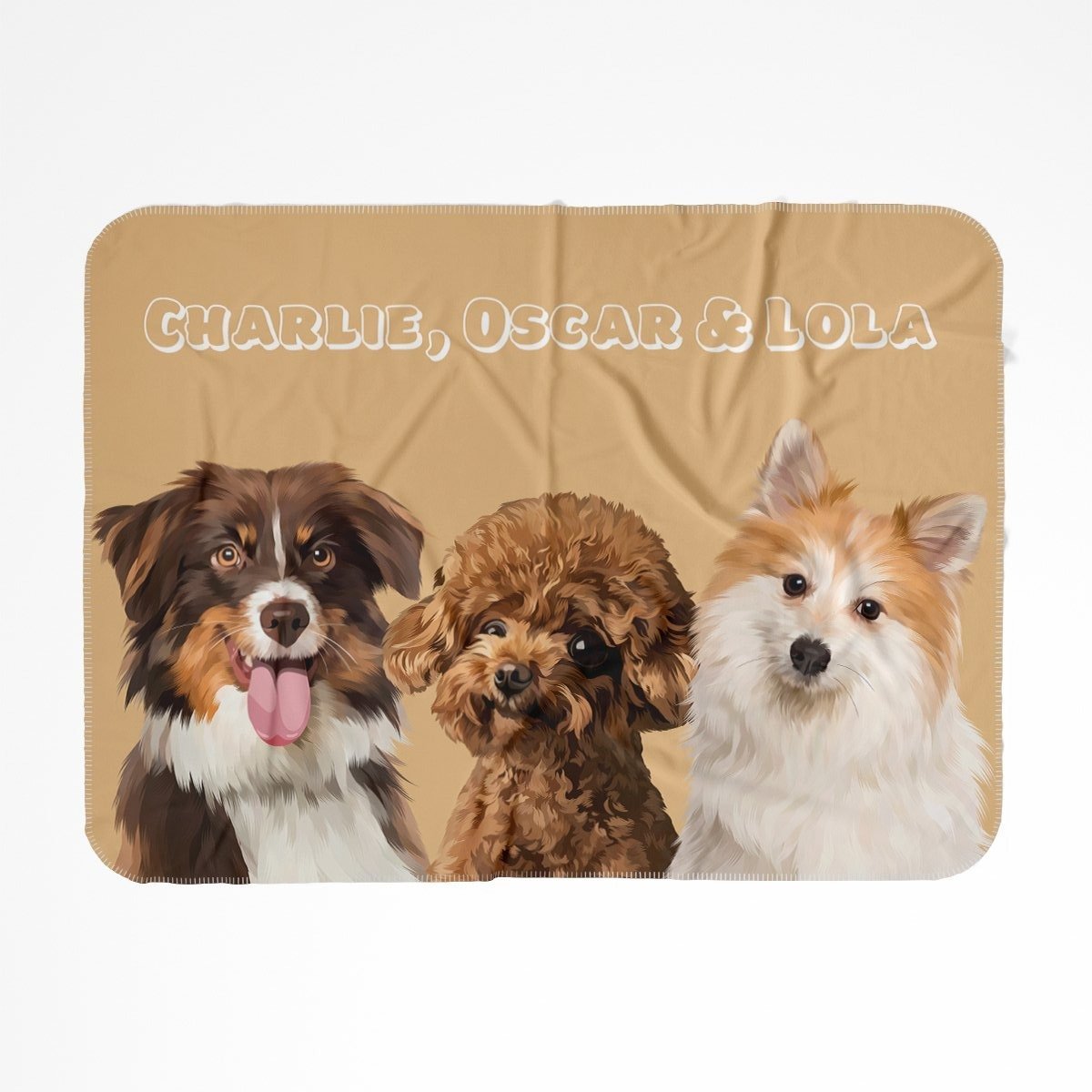 Pet Portraits | Modern: Custom Three Pet Blanket (Half Body) | Paw & Glory