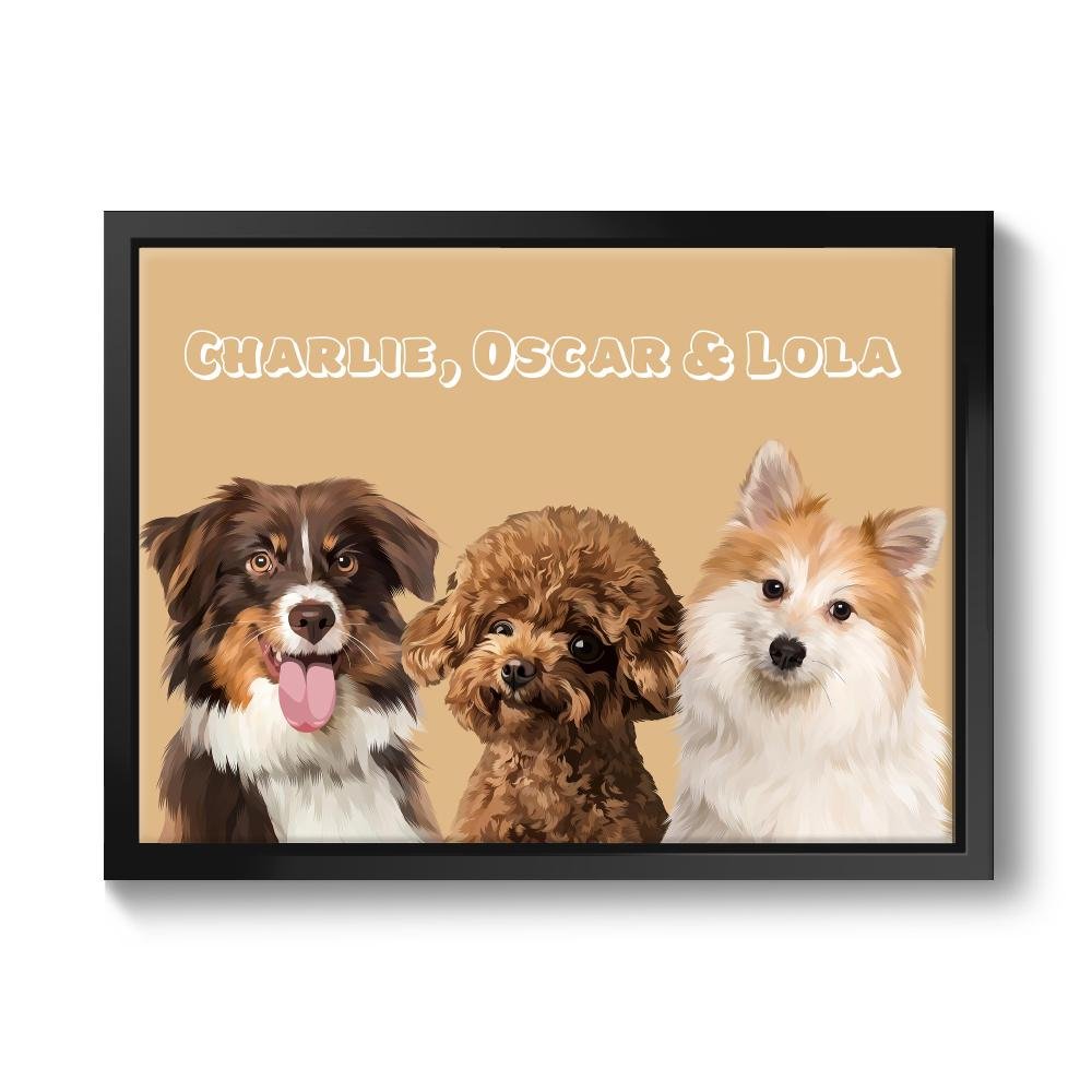 Pet Portraits | Modern: Custom Three Pet Canvas (Half Body) | Paw & Glory