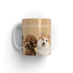 Modern: Custom Three Pet Coffee Mug (Half Body) - Paw & Glory - Dog Portraits - Pet Portraits