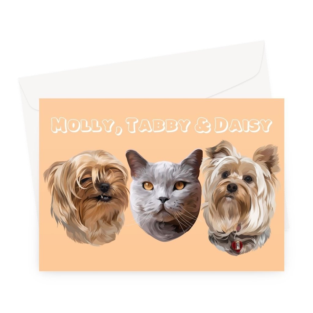 Pet Portraits | Modern: Custom Three Pet Greeting Card | Paw & Glory