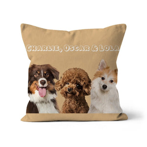 Modern: Custom Three Pet Pillow (Half Body) - Paw & Glory - Dog Portraits - Pet Portraits