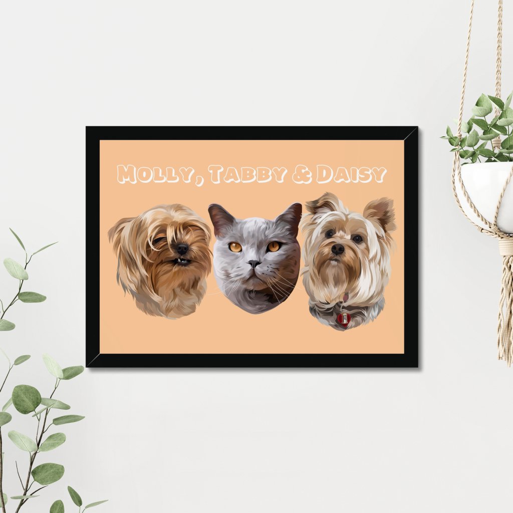 Modern: Custom Three Pet Portrait - Paw & Glory - Dog Portraits - Pet Portraits
