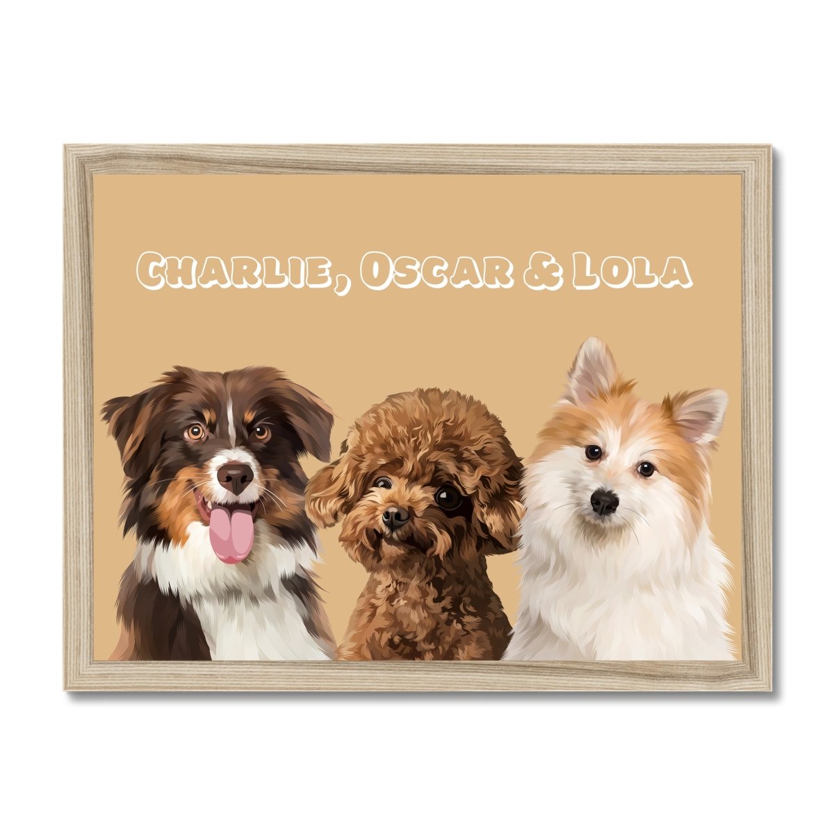 Pet Portraits | Modern: Custom Three Pet Portrait (Half Body) | Paw & Glory