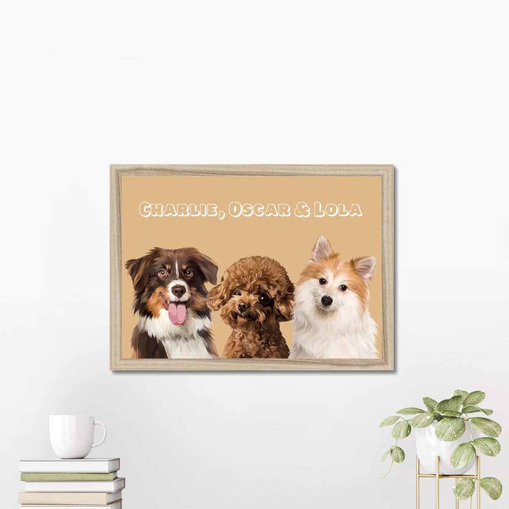 Pet Portraits | Modern: Custom Three Pet Portrait (Half Body) | Paw & Glory