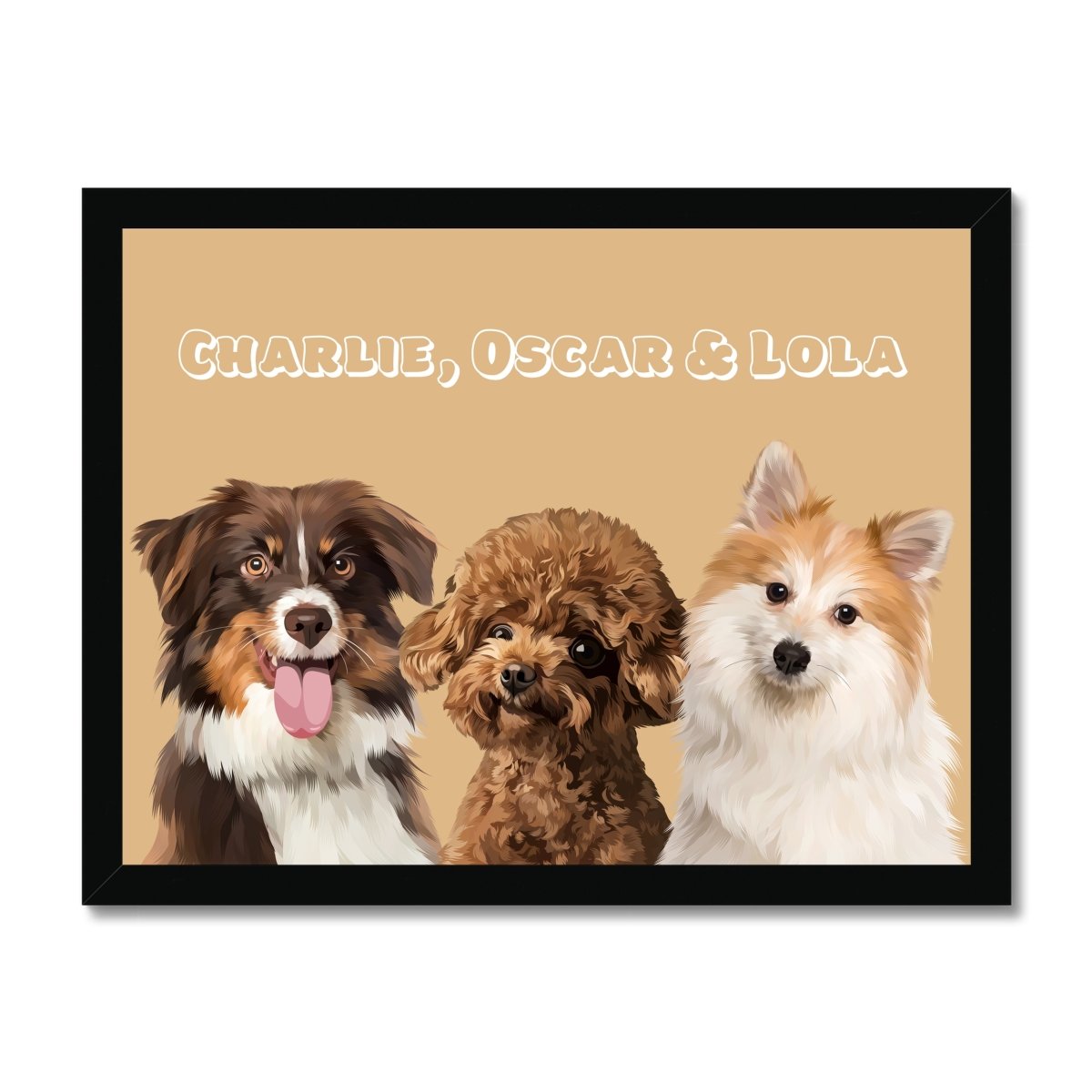 Pet Portraits | Modern: Custom Three Pet Portrait (Half Body) | Paw & Glory