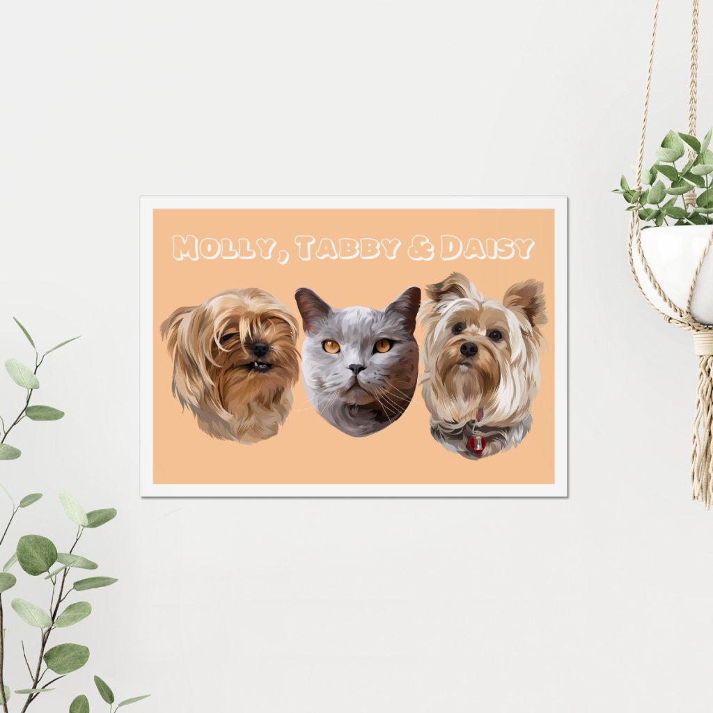 Pet Portraits | Modern: Custom Three Pet Poster | Paw & Glory