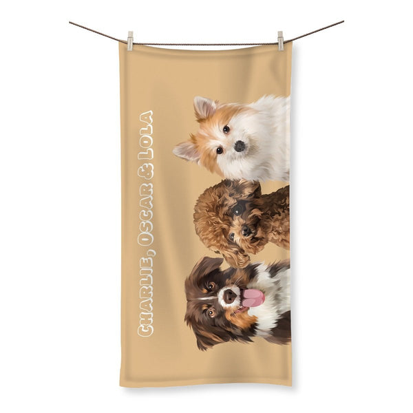 Modern: Custom Three Pet Towel (Half Body) - Paw & Glory - Dog Portraits - Pet Portraits