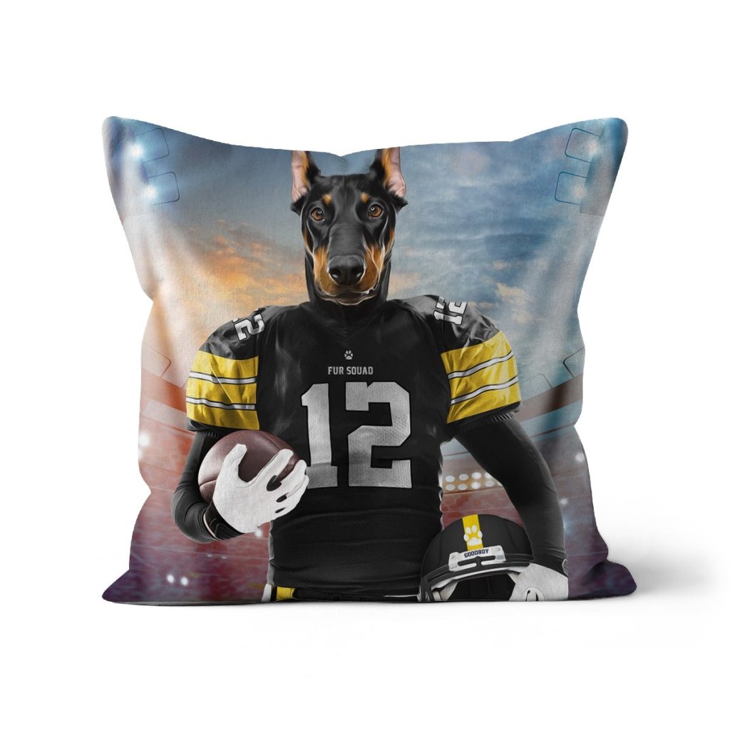 Pet Portraits | Muttsburgh Steeler: Custom Pet Pillow | Paw & Glory