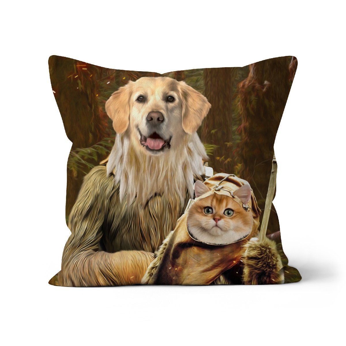 Pet Portraits | Pawbecca & Ewok (Star Wars Inspired): Custom Pet Pillow | Paw & Glory