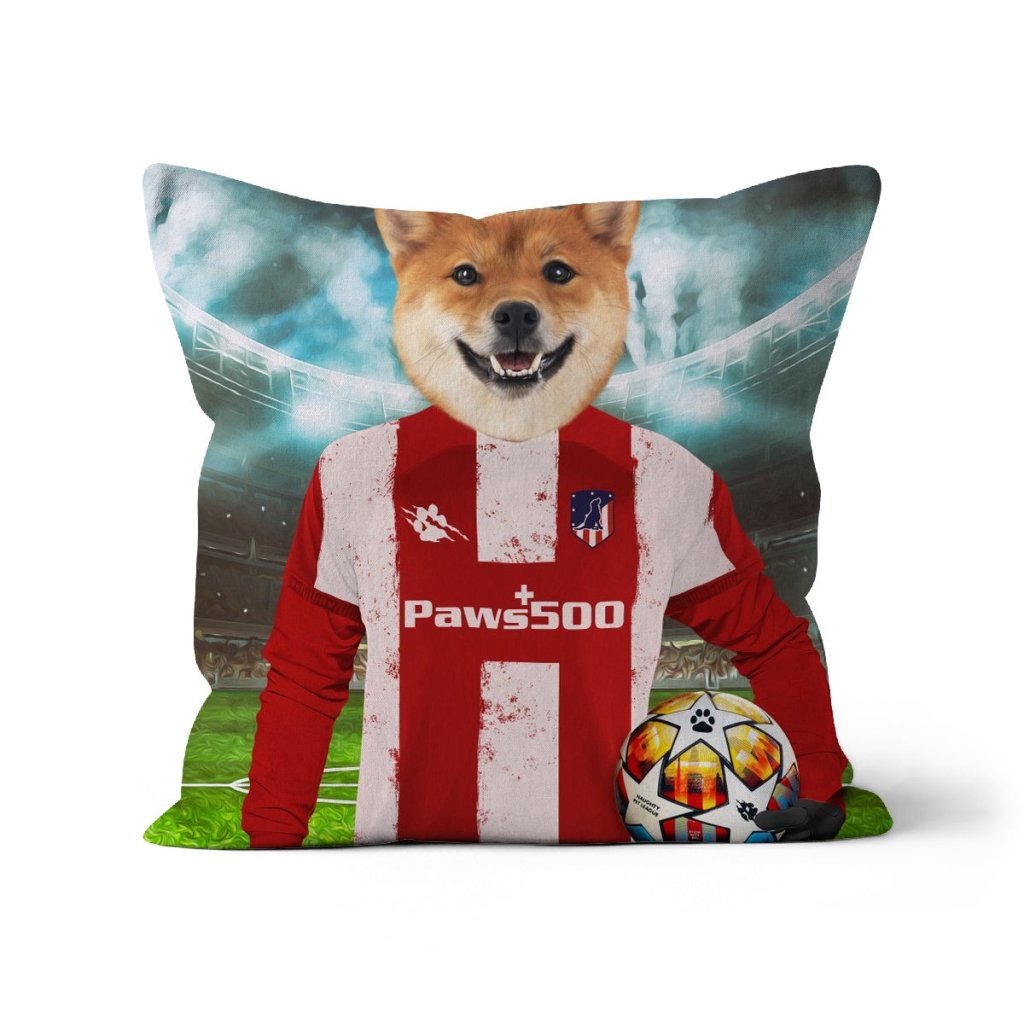Pet Portraits | Pawtheletico Madrid Football Club: Custom Pet Pillow | Paw & Glory