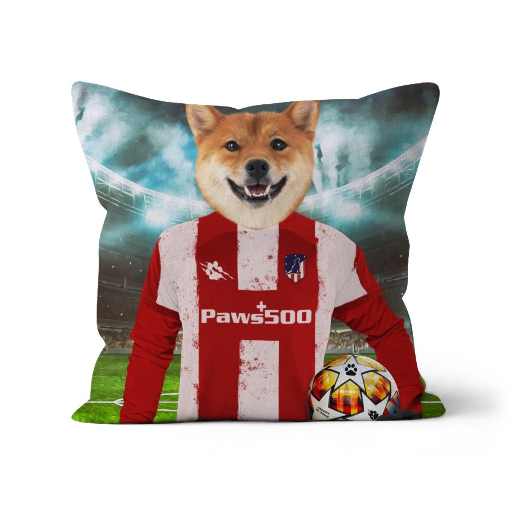 Pet Portraits | Pawtheletico Madrid Football Club: Custom Pet Pillow | Paw & Glory