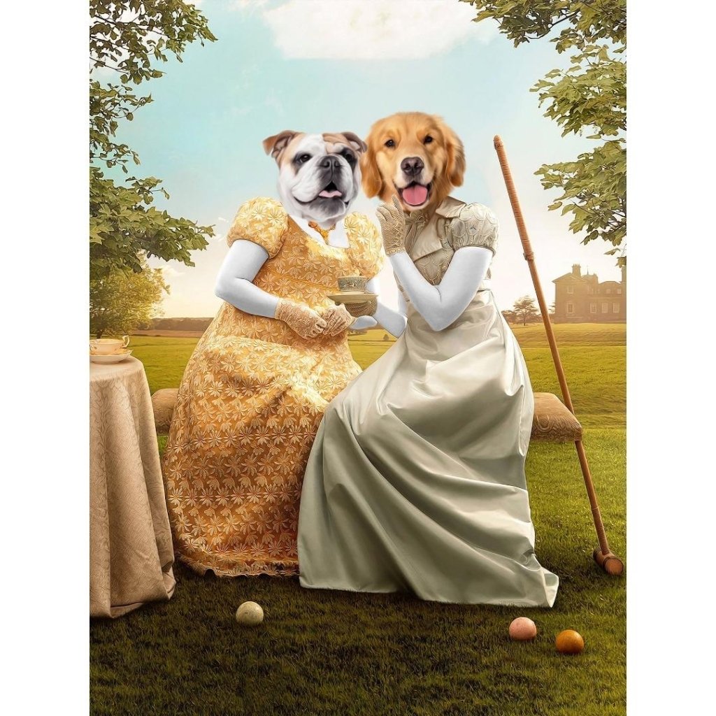 Penelope & Eloise (Bridgerton inspired): Custom Digital Download Pet Portrait - Paw & Glory - Dog Portraits - Pet Portraits