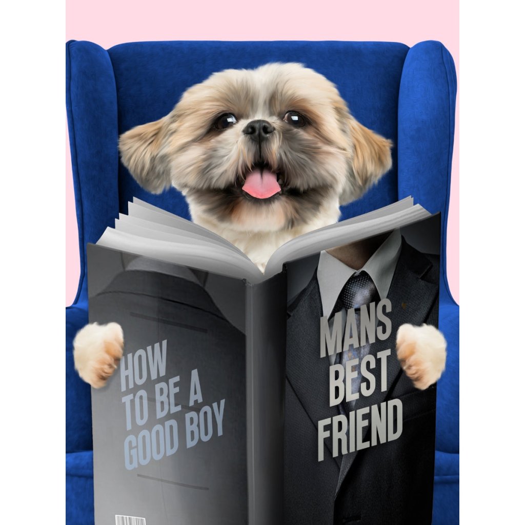 Pet Portraits | Pet Reading A Book: Custom Digital Download Pet Portrait | Paw & Glory