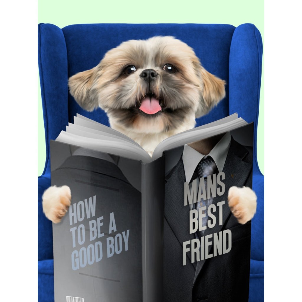 Pet Portraits | Pet Reading A Book: Custom Digital Download Pet Portrait | Paw & Glory