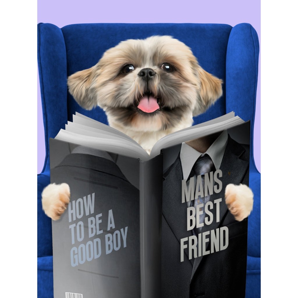 Pet Portraits | Pet Reading A Book: Custom Digital Download Pet Portrait | Paw & Glory