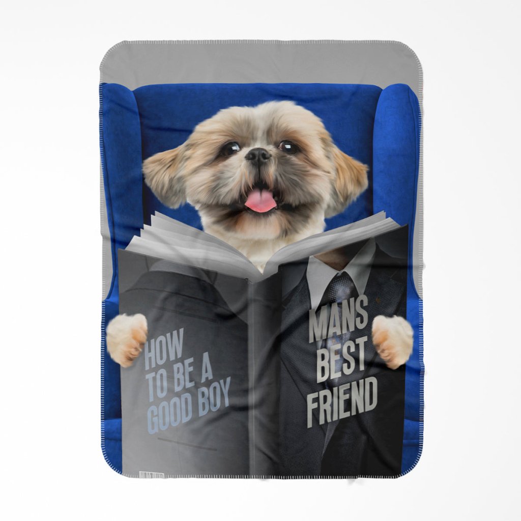 Pet Portraits | Pet Reading A Book: Custom Pet Blanket | Paw & Glory
