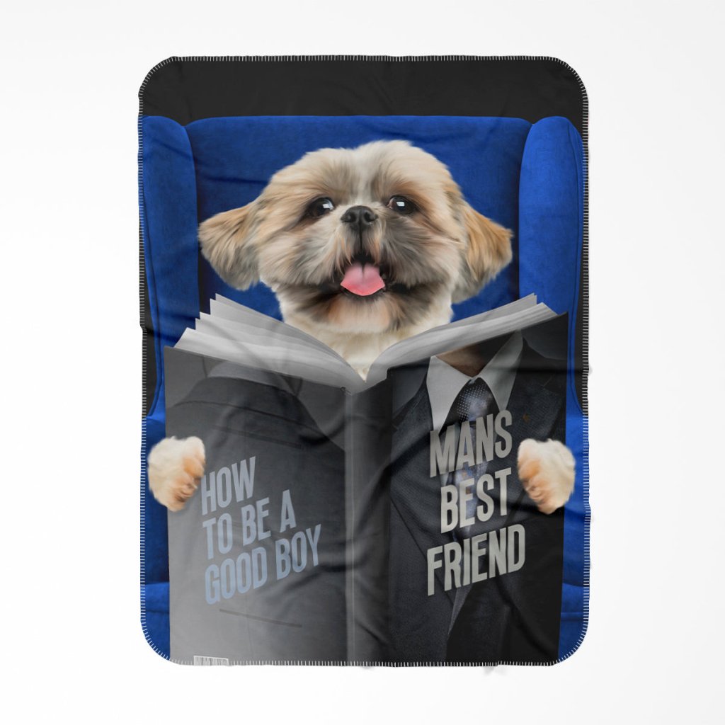 Pet Portraits | Pet Reading A Book: Custom Pet Blanket | Paw & Glory