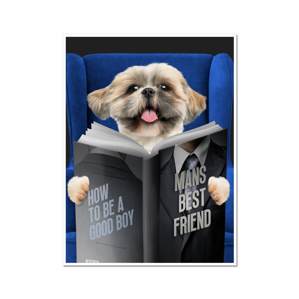 Pet Portraits | Pet Reading A Book: Custom Pet Poster | Paw & Glory