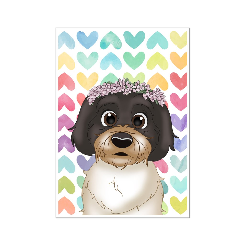 Pet Portraits | Pink Blossom Crown: Cartoon Pet Portrait | Paw & Glory