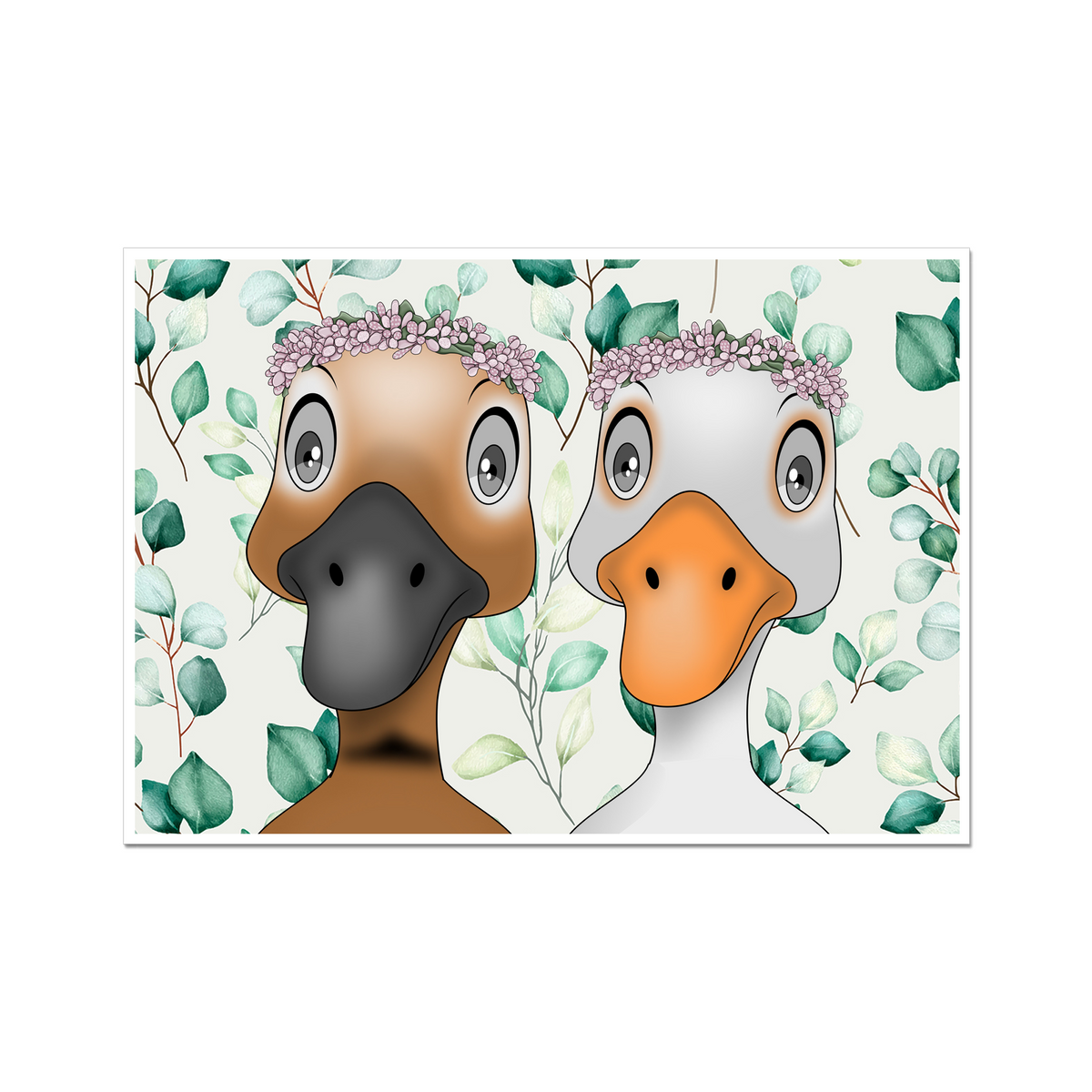 Pet Portraits | Pink Blossom Crown: Cartoon Pet Poster | Paw & Glory