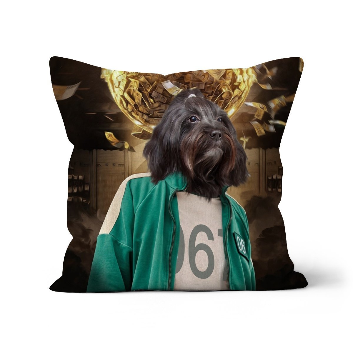 Pet Portraits | Player 067 (Squid Games Inspired): Custom Pet Pillow | Paw & Glory